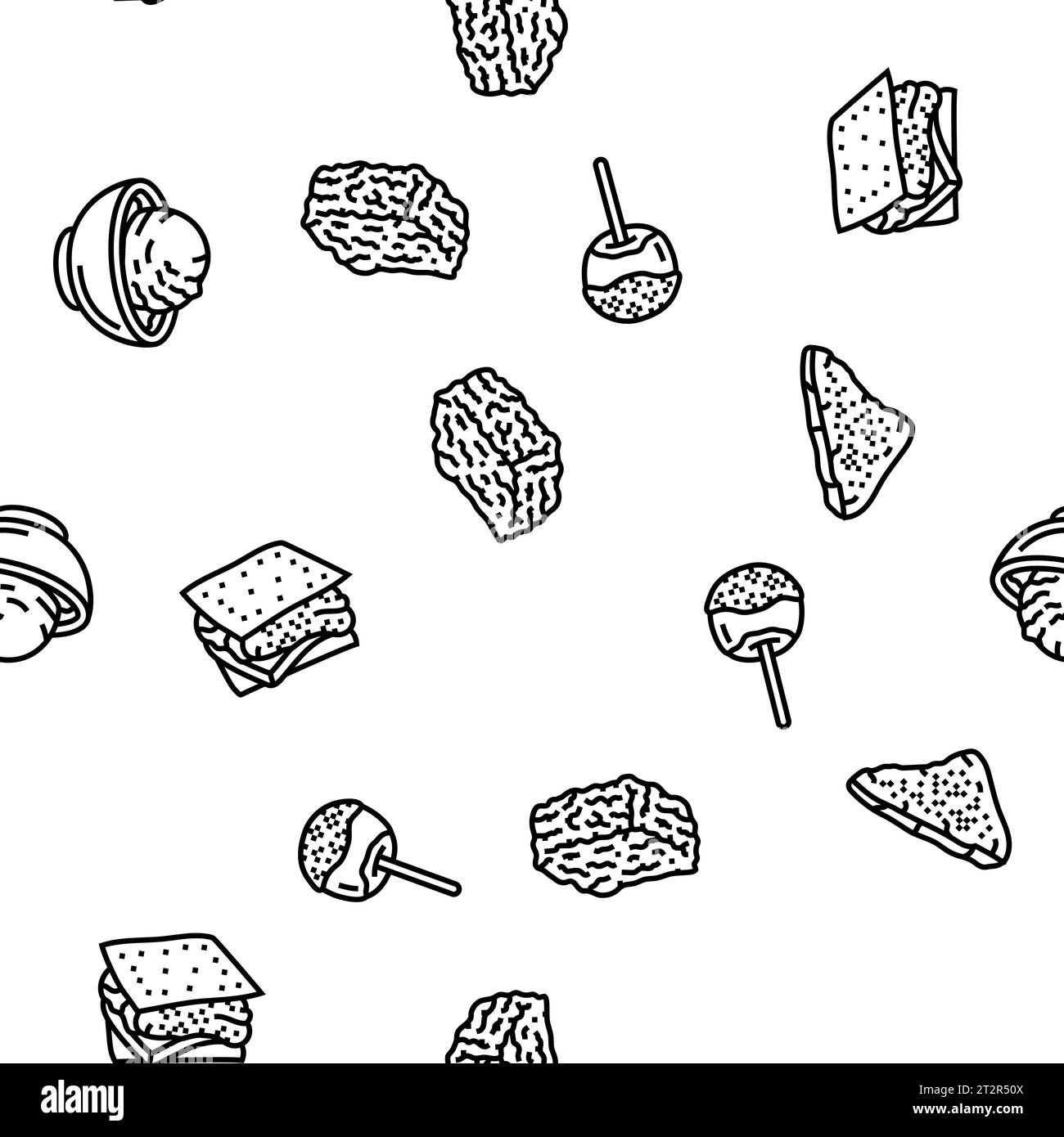 cibo, dessert, menu di spuntini con motivo vettoriale senza cuciture Illustrazione Vettoriale