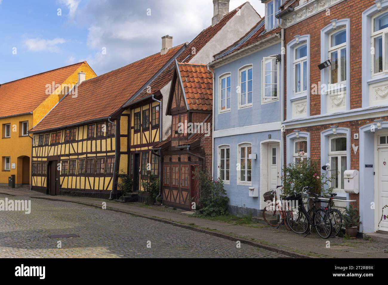 Vecchie case in legno a Skippergade, Nyborg, Danimarca Foto Stock