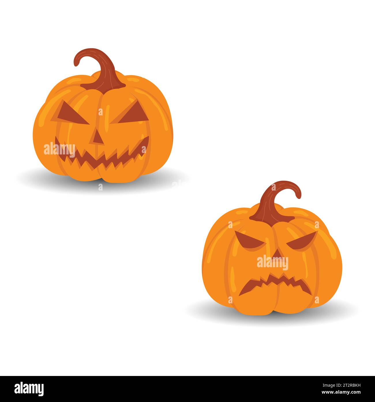 Set vettoriale di zucca di Halloween isolato su sfondo bianco. Set di zucche di Halloween Scary Jack o Lantern. Una zucca arancione con un sorriso per il tuo design Illustrazione Vettoriale