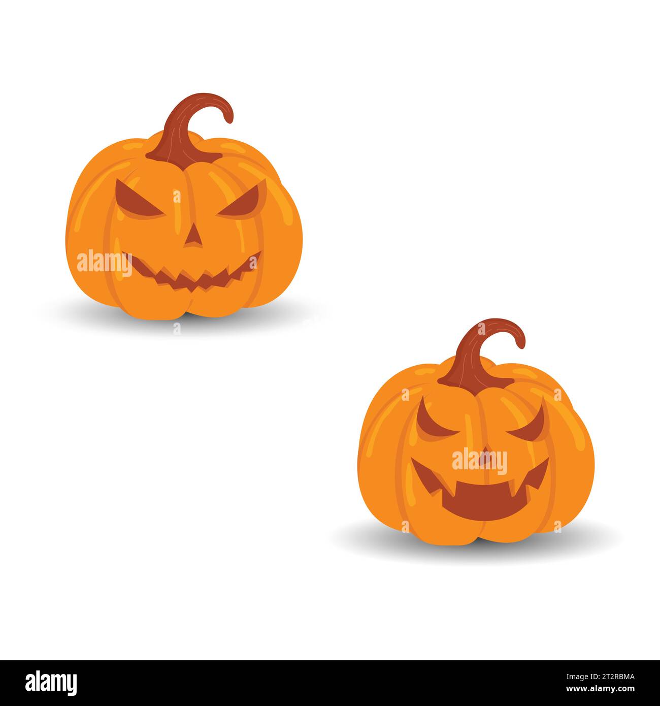 Set vettoriale di zucca di Halloween isolato su sfondo bianco. Set di zucche di Halloween Scary Jack o Lantern. Una zucca arancione con un sorriso per il tuo design Illustrazione Vettoriale