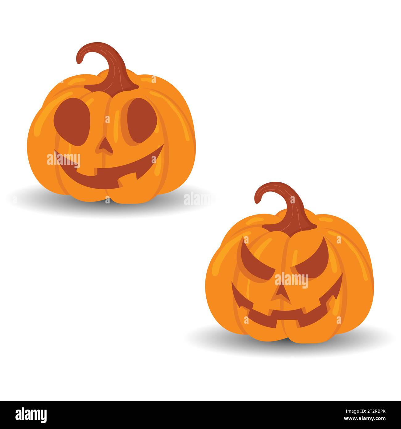 Set vettoriale di zucca di Halloween isolato su sfondo bianco. Set di zucche di Halloween Scary Jack o Lantern. Una zucca arancione con un sorriso per il tuo design Illustrazione Vettoriale