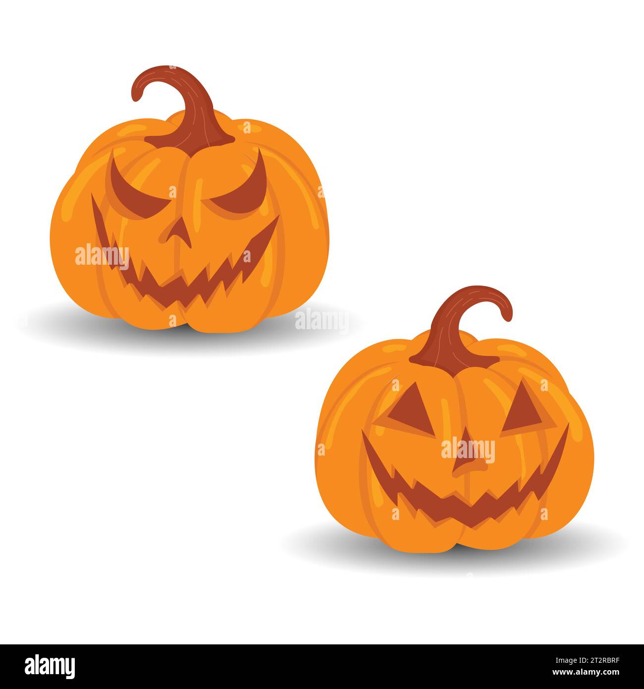 Set vettoriale di zucca di Halloween isolato su sfondo bianco. Set di zucche di Halloween Scary Jack o Lantern. Una zucca arancione con un sorriso per il tuo design Illustrazione Vettoriale