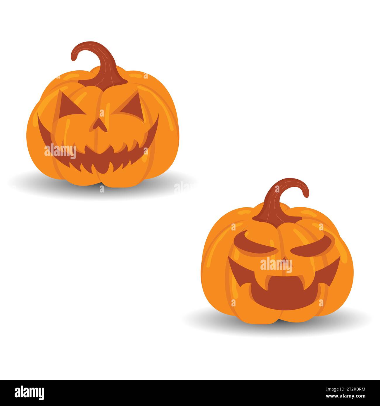 Set vettoriale di zucca di Halloween isolato su sfondo bianco. Set di zucche di Halloween Scary Jack o Lantern. Una zucca arancione con un sorriso per il tuo design Illustrazione Vettoriale