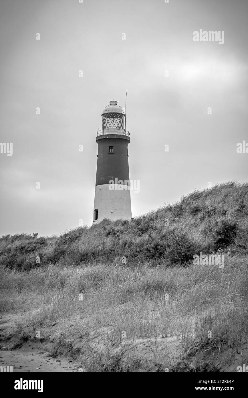 Il faro vittoriano alla fine di Spurn Head nell'East Riding of Yorkshire, Regno Unito Foto Stock