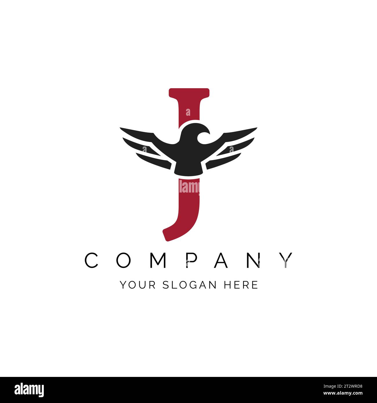 Logo J Letter, logo Eagle Wings, modello logo Falcon illustrazione vettoriale simbolo icona del design. Alfabeto J con simbolo aquila Illustrazione Vettoriale