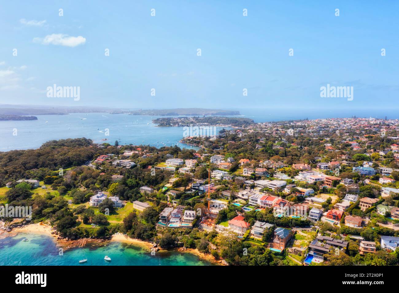 Ricchi sobborghi orientali nella città australiana di Sydney, in South Head, al porto di Sydney - vista aerea. Foto Stock