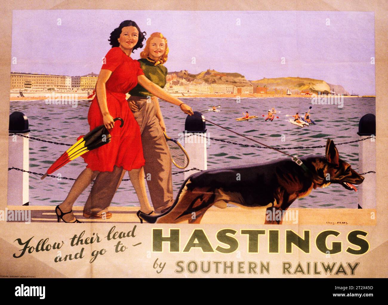 1940, 1950, poster pubblicitario per turisti, per Hastings, Southern Railway Foto Stock