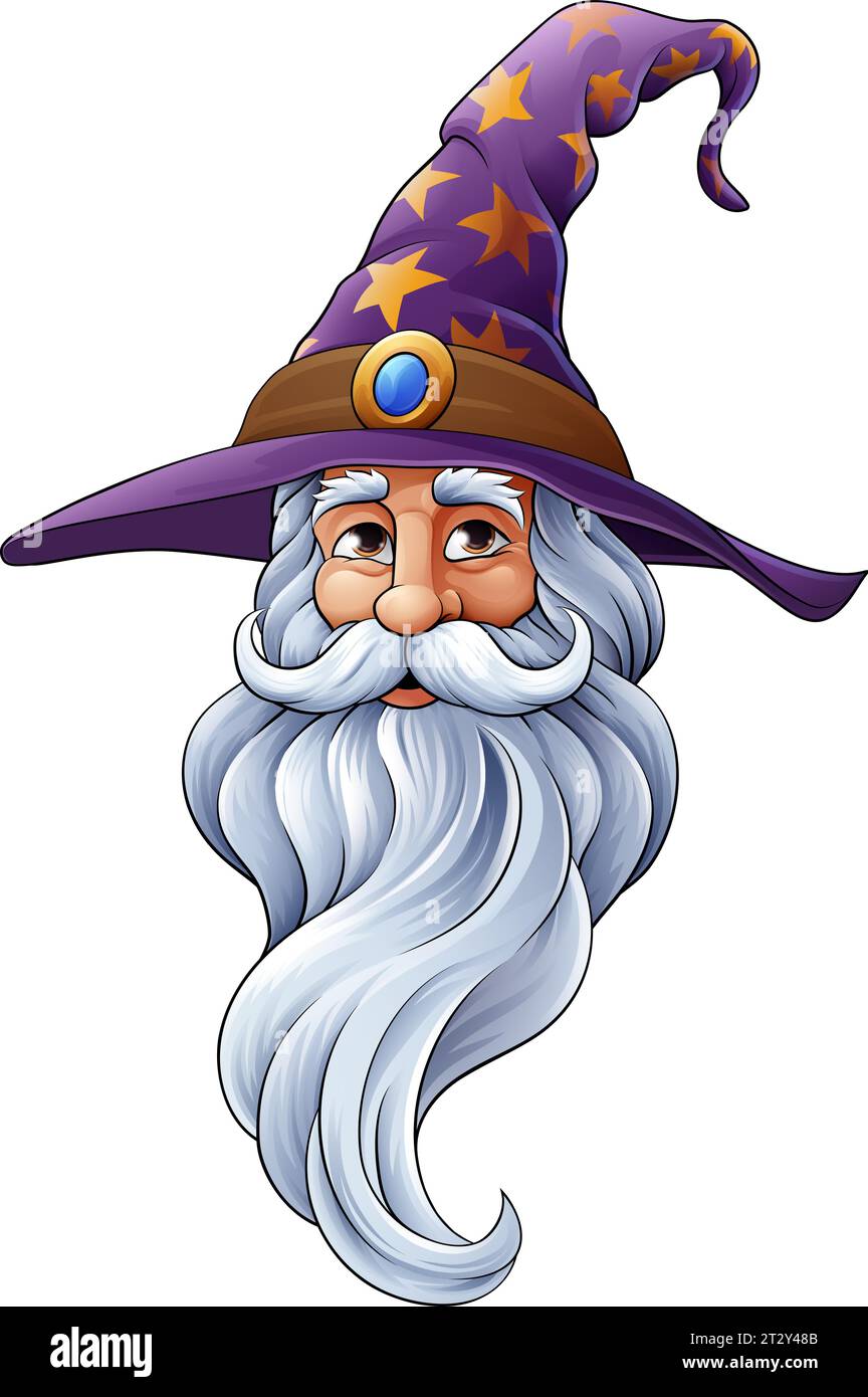 Mago Merlino Cartoon Beard Magician Man Illustrazione Vettoriale