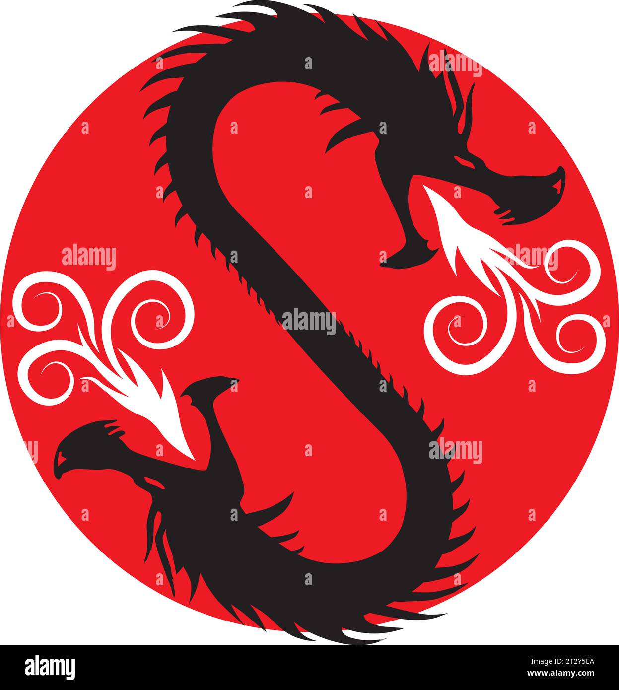 La mitica fusione di draghi, che simboleggia l'equilibrio e l'armonia nel taoismo, affascina con la sua interpretazione artistica del folklore e dello spiritu antichi Illustrazione Vettoriale