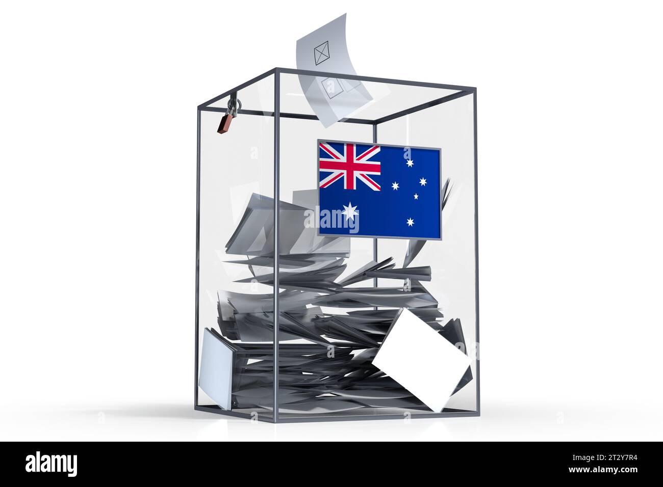 Australia - Ballot Box con voci e bandiera nazionale - concetto elettorale - illustrazione 3D. Foto Stock