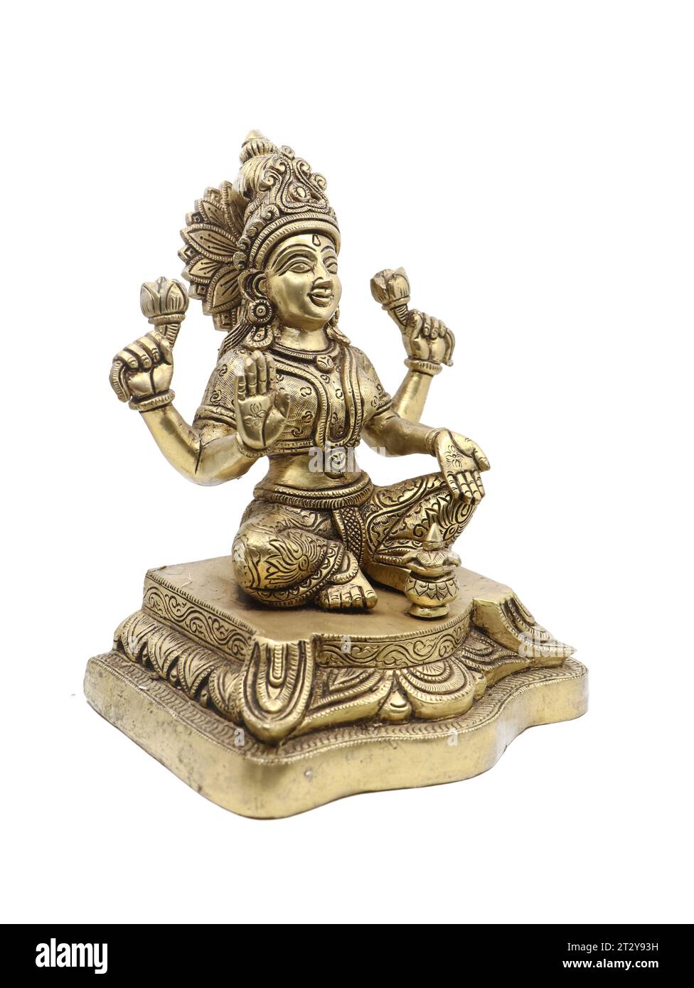ottoni realizzati a mano della dea lakshmi della religione indù con armi multiple, simbolo di ricchezza e prosperità isolato Foto Stock