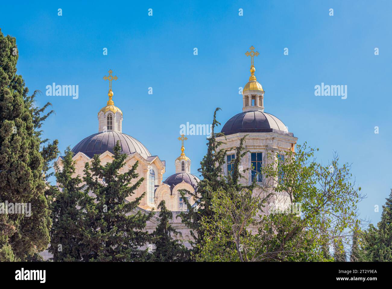 Vista della Cattedrale della Santissima Trinità, la principale Cattedrale ortodossa russa in Terra Santa, Gerusalemme, Israele Foto Stock