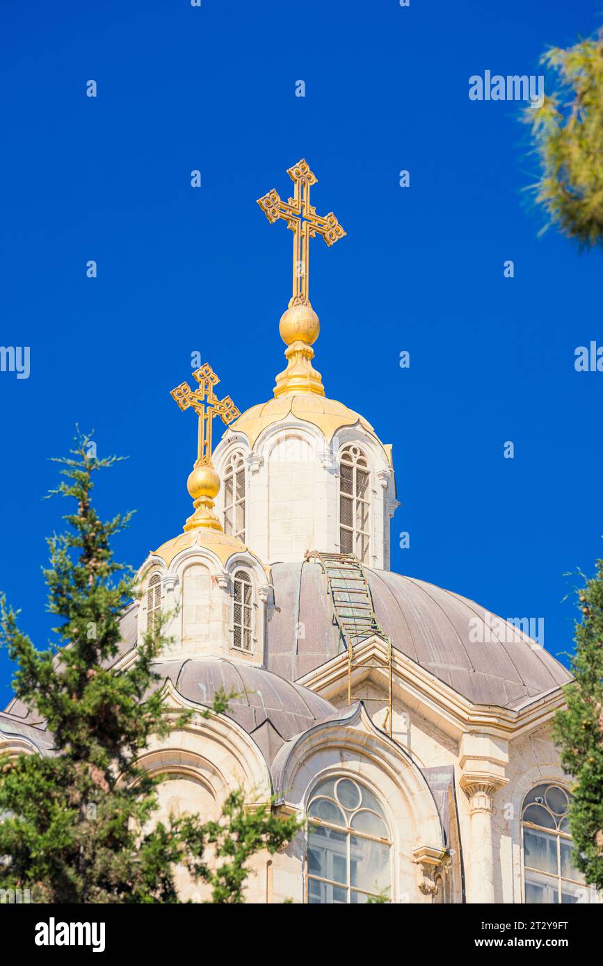 Vista della Cattedrale della Santissima Trinità, la principale Cattedrale ortodossa russa in Terra Santa, Gerusalemme, Israele Foto Stock
