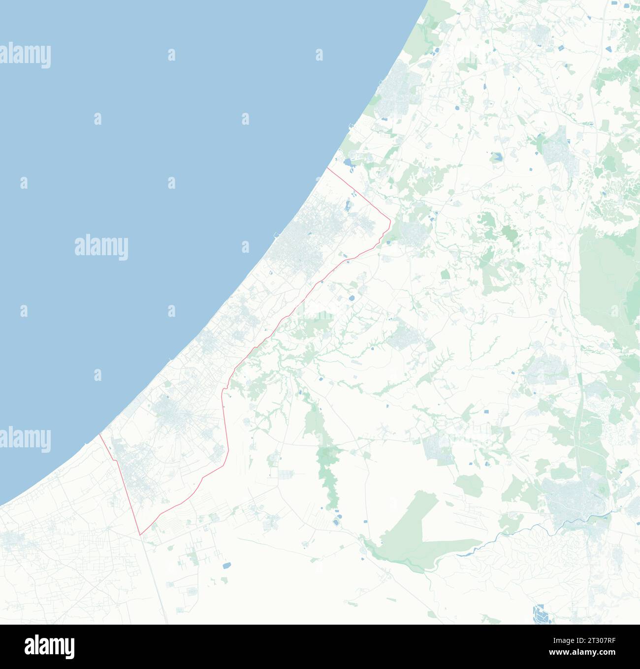 Mappa della Striscia di Gaza, Israele, mappa e confini, rilievi e laghi. Strade ed edifici. Foto Stock