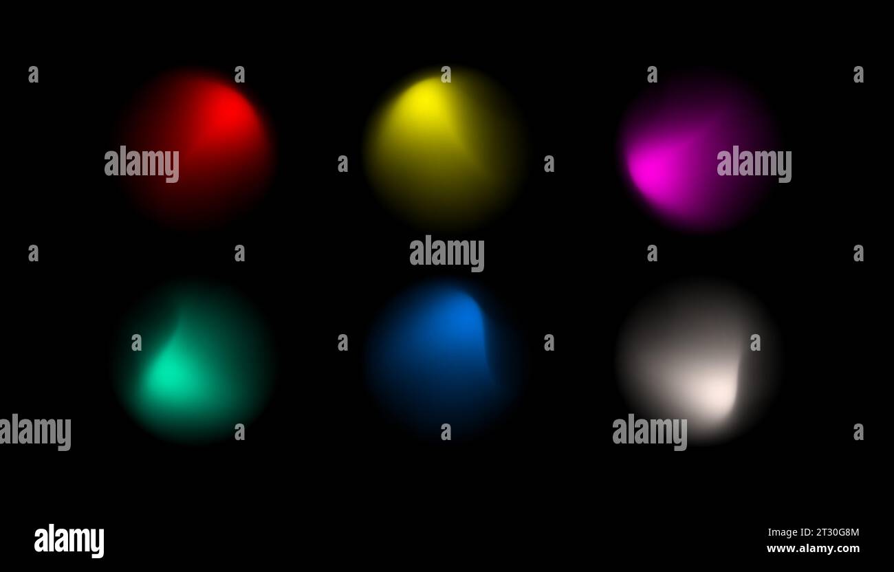Set di icone al neon tonde iridescenti lucenti e fluide per texture olografiche. Illustrazione vettoriale Illustrazione Vettoriale