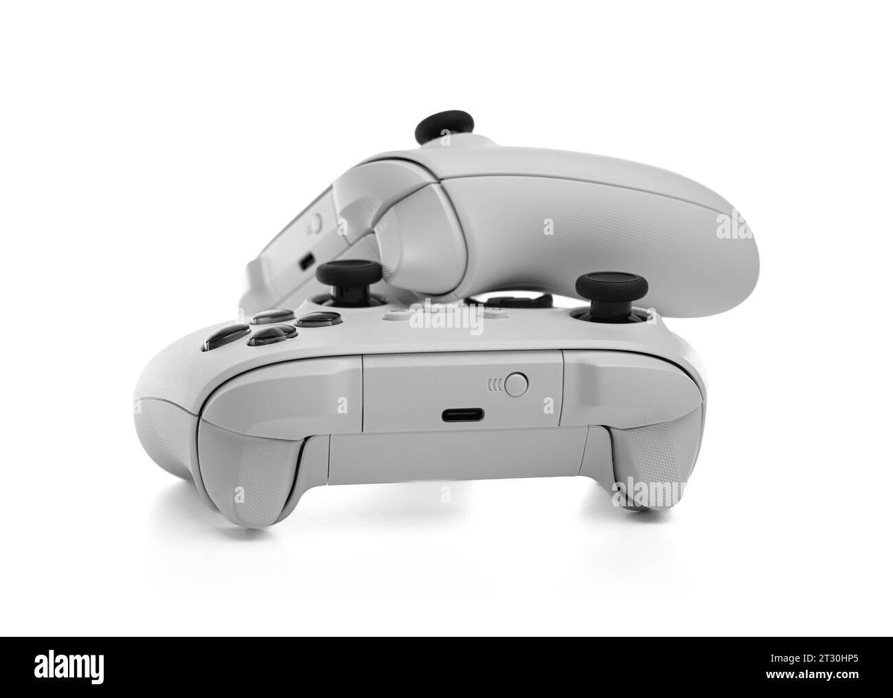 Joystick controller gamepad wireless bianco isolato su un bianco. Foto Stock