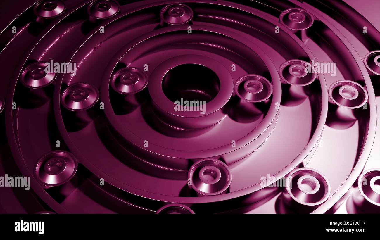Animazione rotante rossa e gialla. Progettazione. Labirinti rotanti nell'animazione che spostano cerchi speciali. Foto Stock