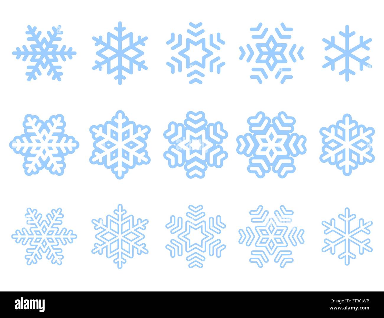 set vettoriale icona fiocco di neve per il concetto di temperatura fredda e la stagione invernale o la decorazione e il saluto del festival di natale Illustrazione Vettoriale