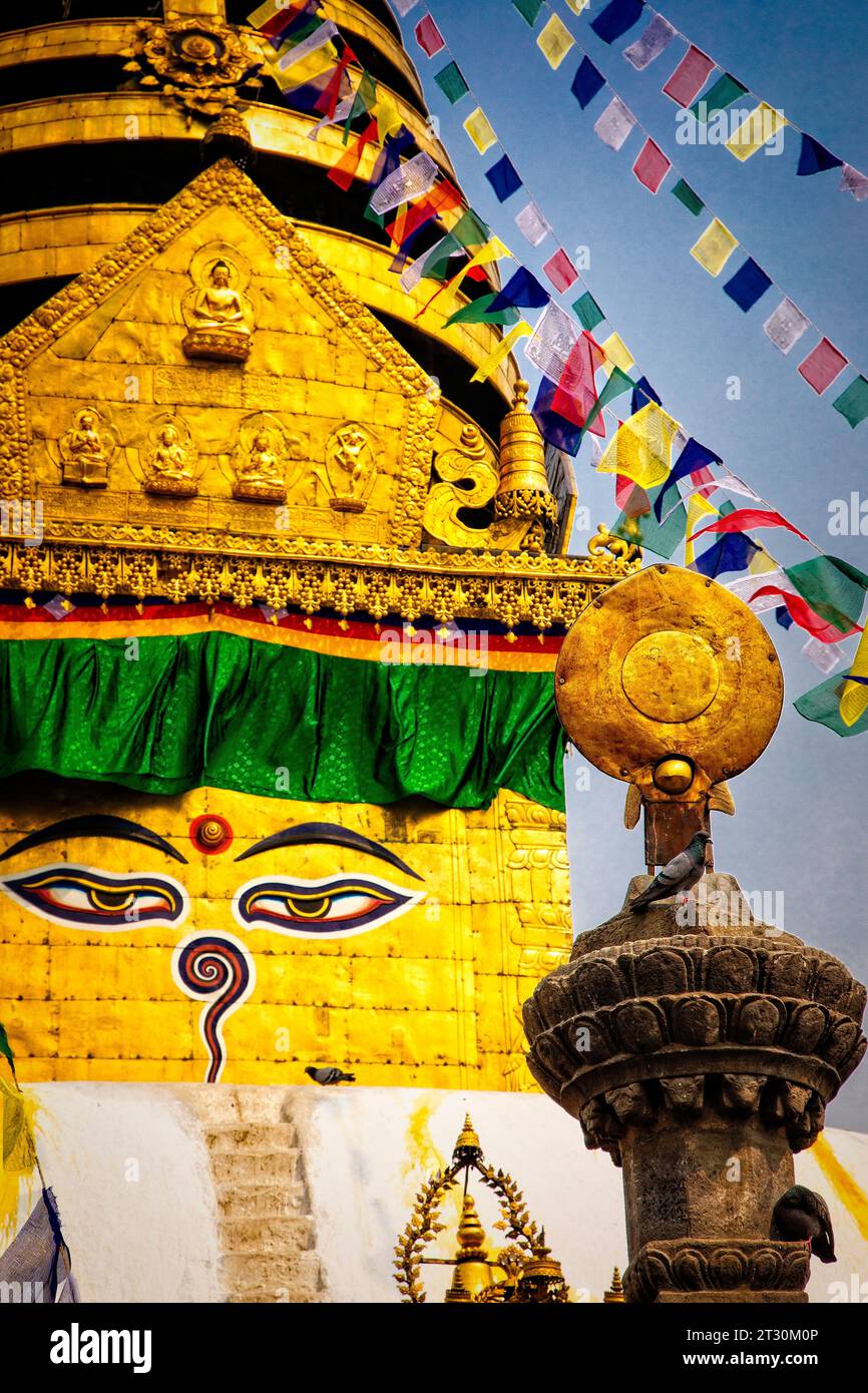 Swayambhunath, il Tempio delle Scimmie a Kathmandu, Nepal. Foto Stock
