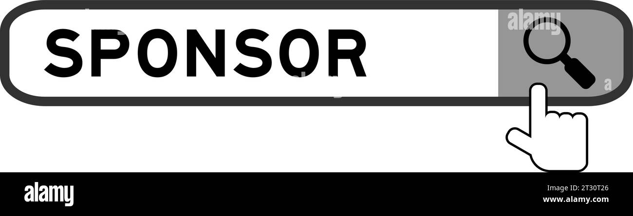 Banner di ricerca in Word sponsor con icona della lente di ingrandimento di consegna su sfondo bianco Illustrazione Vettoriale