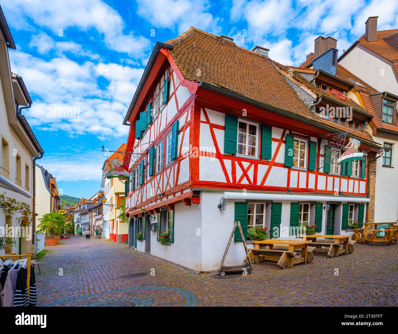 Case a graticcio nel centro storico di Neustadt an der Weinstraße, Renania-Palatinato, Germania, Europa Foto Stock