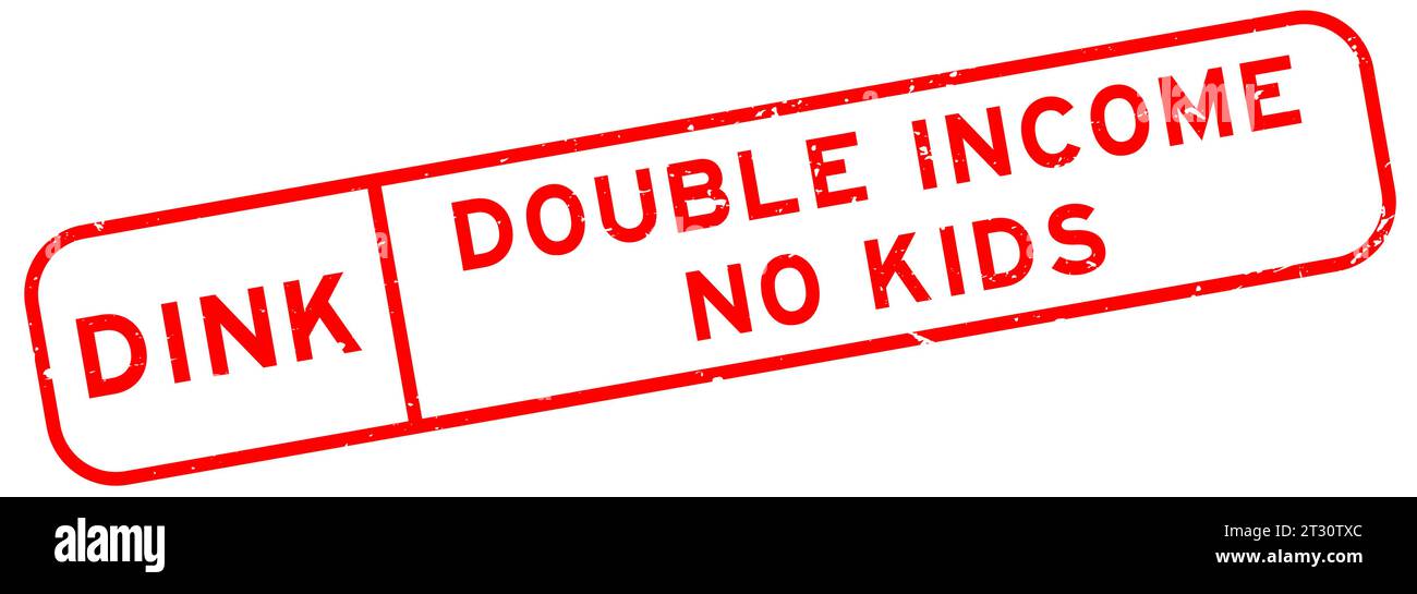 Grunge Red DINK Double Income, senza parole per bambini, timbro di gomma quadrato su sfondo bianco Illustrazione Vettoriale
