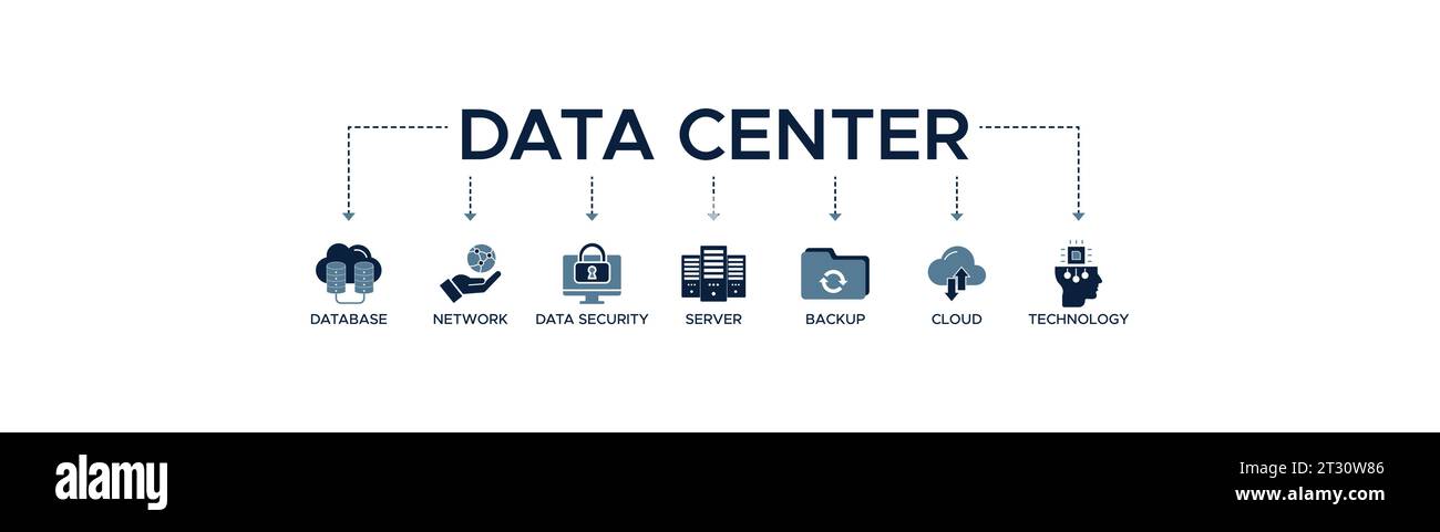Concetto di illustrazione vettoriale con icona di database, rete, sicurezza dei dati, server, backup, cloud e tecnologia. Illustrazione Vettoriale