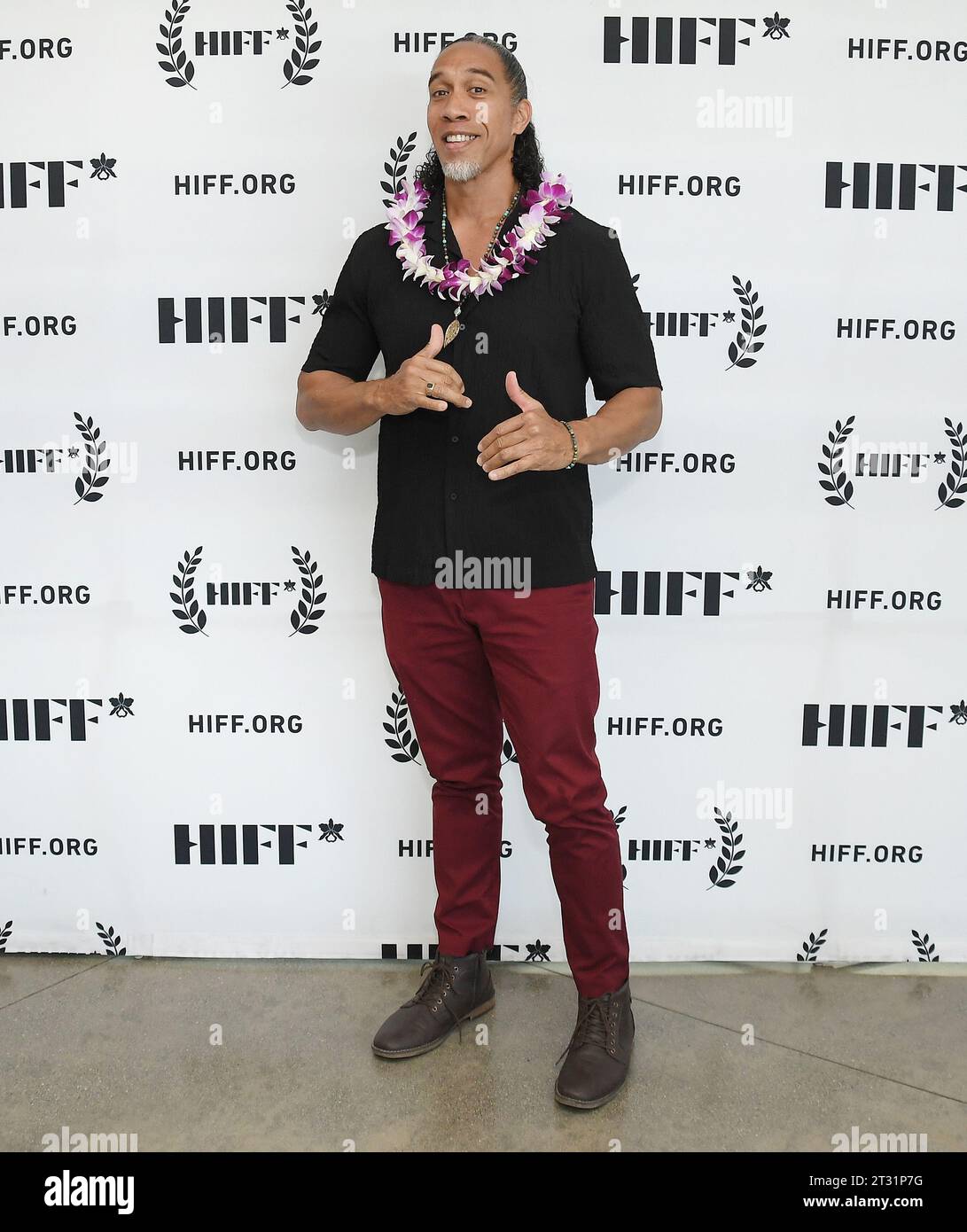 Los Angeles, USA. 21 ottobre 2023. Moses Goods al 43° Annual Hawaii International Film Festival - PASIFIKA RUOLI: IN CONVERSATION WITH CLIFF CURTIS tenutosi presso l'ACM Student Production Center presso l'Università di Hawai'i-West o'ahu a Kapolei, HI sabato 21 ottobre 2023. (Foto di Sthanlee B. Mirador/Sipa USA) credito: SIPA USA/Alamy Live News Foto Stock