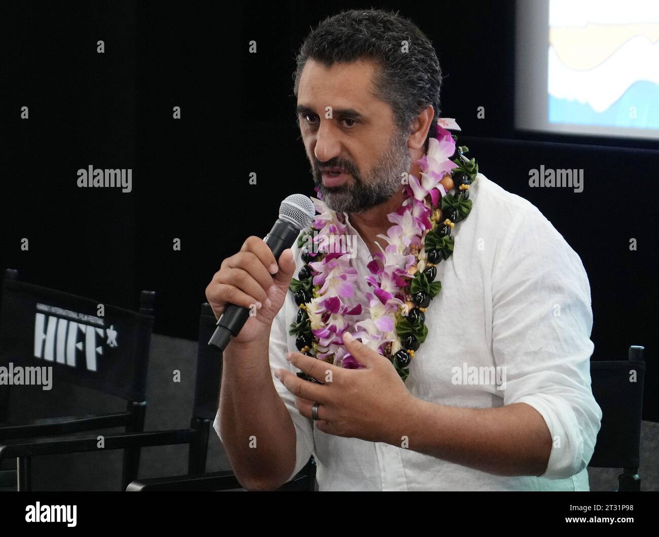 Los Angeles, USA. 21 ottobre 2023. Cliff Curtis al 43° Annual Hawaii International Film Festival - PASIFIKA RUOLI: IN CONVERSAZIONE CON CLIFF CURTIS tenuto presso l'ACM Student Production Center presso l'Università di Hawai'i-West o'ahu a Kapolei, HI sabato 21 ottobre 2023. (Foto di Sthanlee B. Mirador/Sipa USA) credito: SIPA USA/Alamy Live News Foto Stock