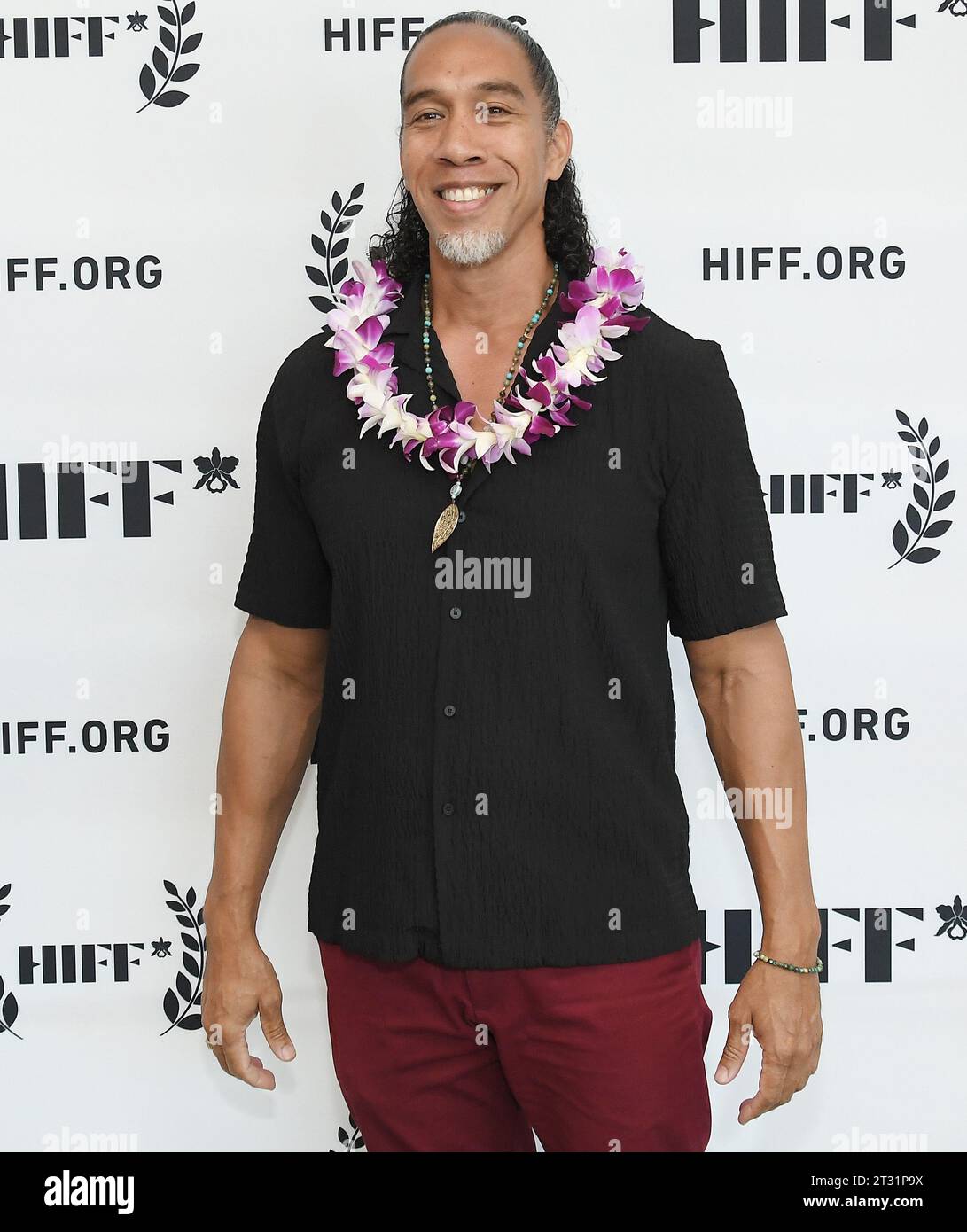 Los Angeles, USA. 21 ottobre 2023. Moses Goods al 43° Annual Hawaii International Film Festival - PASIFIKA RUOLI: IN CONVERSATION WITH CLIFF CURTIS tenutosi presso l'ACM Student Production Center presso l'Università di Hawai'i-West o'ahu a Kapolei, HI sabato 21 ottobre 2023. (Foto di Sthanlee B. Mirador/Sipa USA) credito: SIPA USA/Alamy Live News Foto Stock