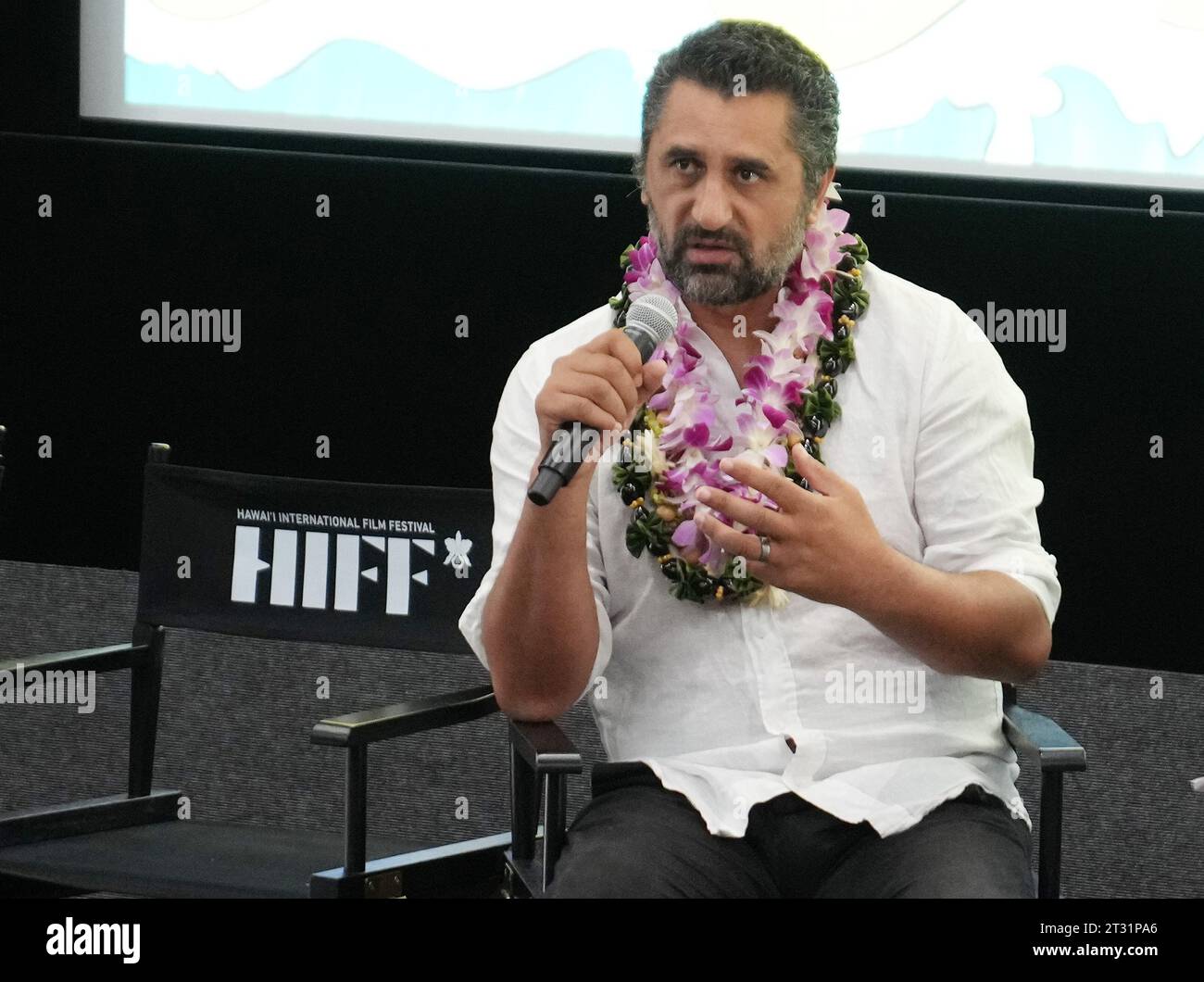 Los Angeles, USA. 21 ottobre 2023. Cliff Curtis al 43° Annual Hawaii International Film Festival - PASIFIKA RUOLI: IN CONVERSAZIONE CON CLIFF CURTIS tenuto presso l'ACM Student Production Center presso l'Università di Hawai'i-West o'ahu a Kapolei, HI sabato 21 ottobre 2023. (Foto di Sthanlee B. Mirador/Sipa USA) credito: SIPA USA/Alamy Live News Foto Stock