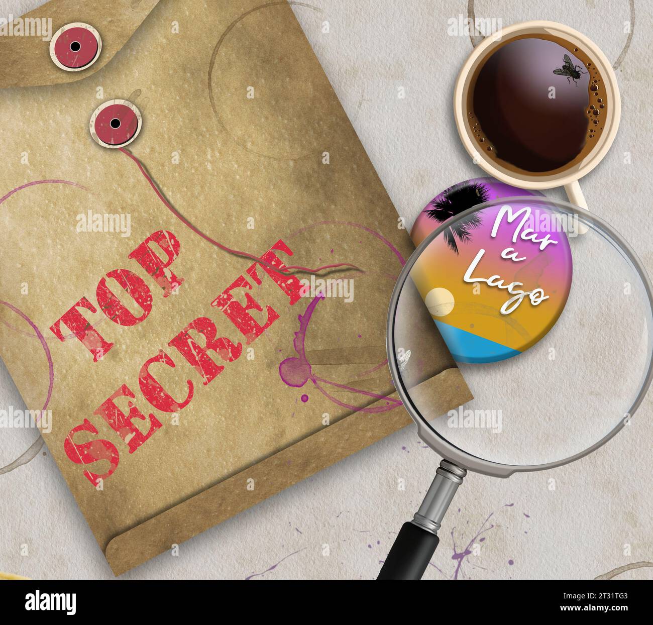 Si tratta di un'illustrazione 3-d sui documenti top secret che sono stati recuperati a Mar-a-Lago e la cura di tali documenti. Foto Stock