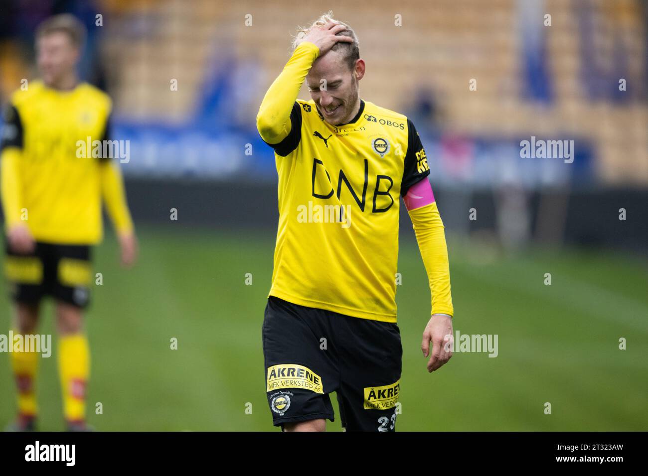 Lillestrom, Norvegia. 22 ottobre 2023. Gjermund Asen (23) di Lillestrom visto durante la partita Eliteserien tra Lillestrom e Vaalerenga allo Stadion Lillestrom di Aaraaasen. (Foto: Gonzales Photo/Alamy Live News Foto Stock