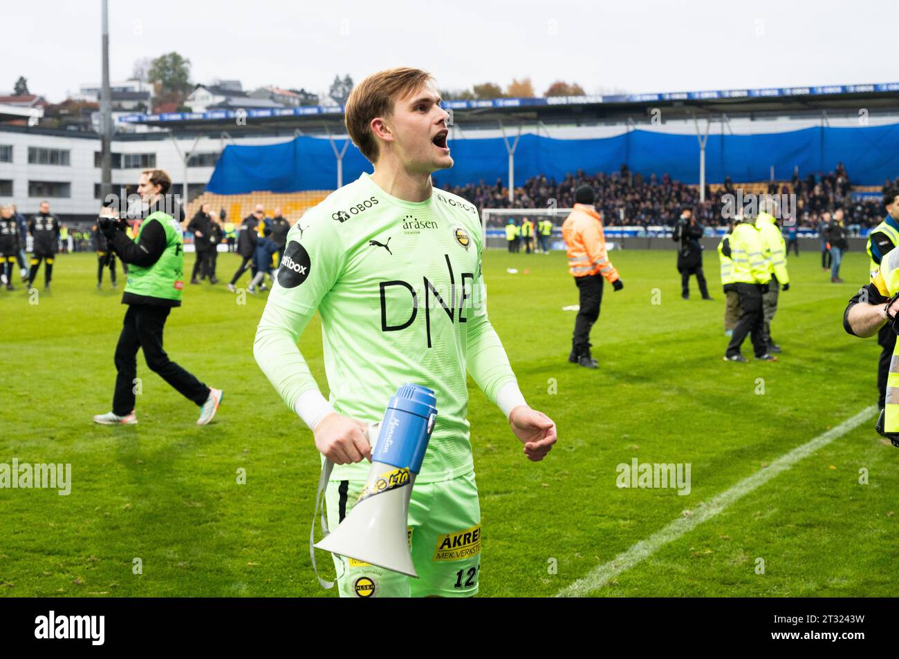 Lillestrom, Norvegia. 22 ottobre 2023. Portiere Mads Christiansen (12) di Lillestrom visto dopo la partita tra Lillestrom e Vaalerenga allo Stadion Lillestrom di Aaraaasen. (Foto: Gonzales Photo/Alamy Live News Foto Stock