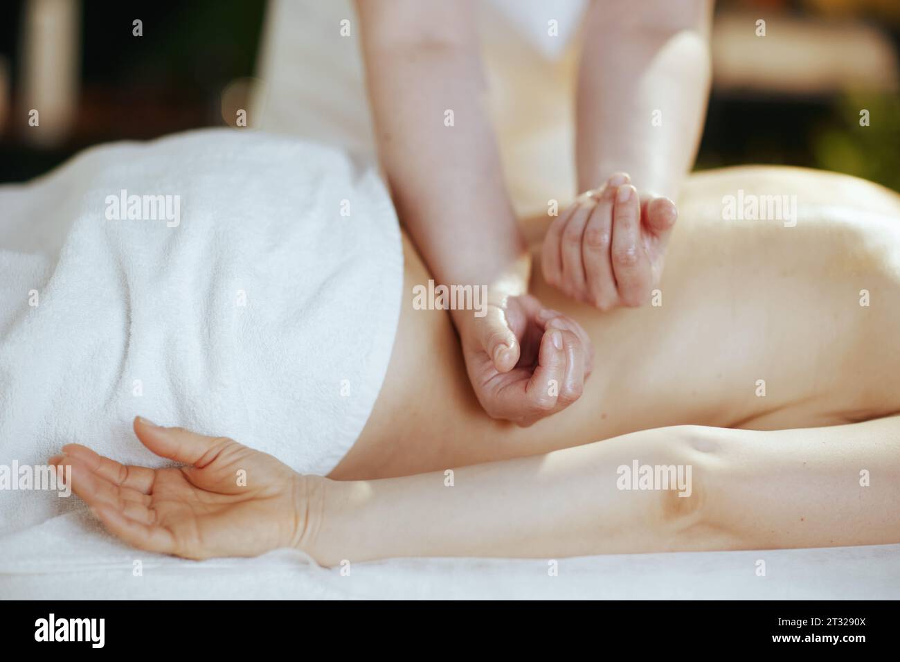 Il tempo dell'assistenza sanitaria. massaggiatore nel salone benessere. Foto Stock