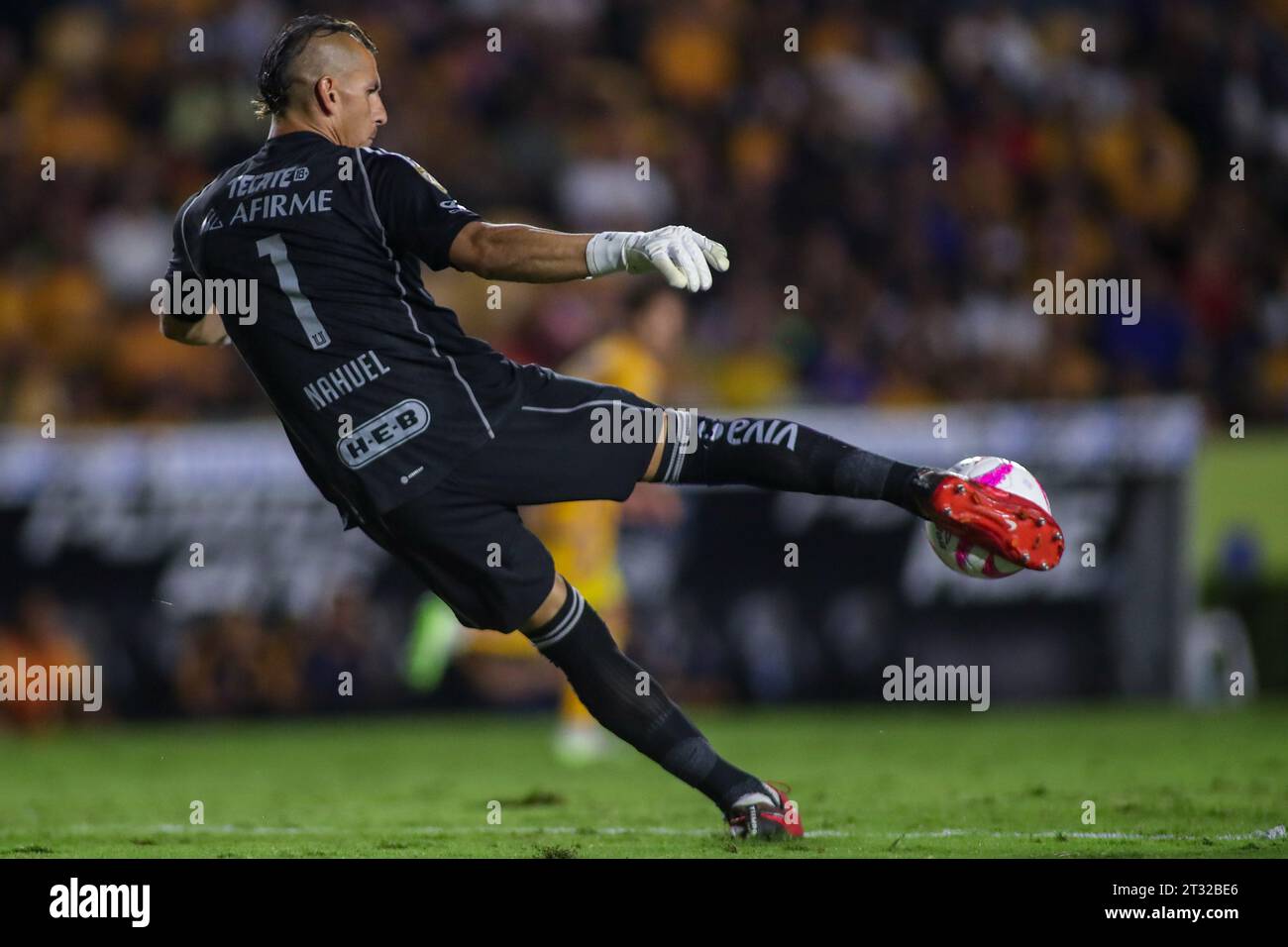 Monterrey, Messico. 21 ottobre 2023. 21 ottobre 2023, Estádio Universitario, Monterrey, Messico: Liga BBVA MX 13° round match tra Tigres e Cruz Azul. N. 1 portiere Tigres, Nahuel Guzmán credito obbligatorio: Toby Tande/PXImages credito: PX Images/Alamy Live News Foto Stock