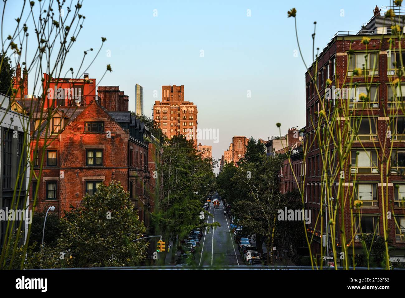 Panorama urbano del quartiere di Chelsea visto dall'High Line Park - Manhattan, New York City Foto Stock