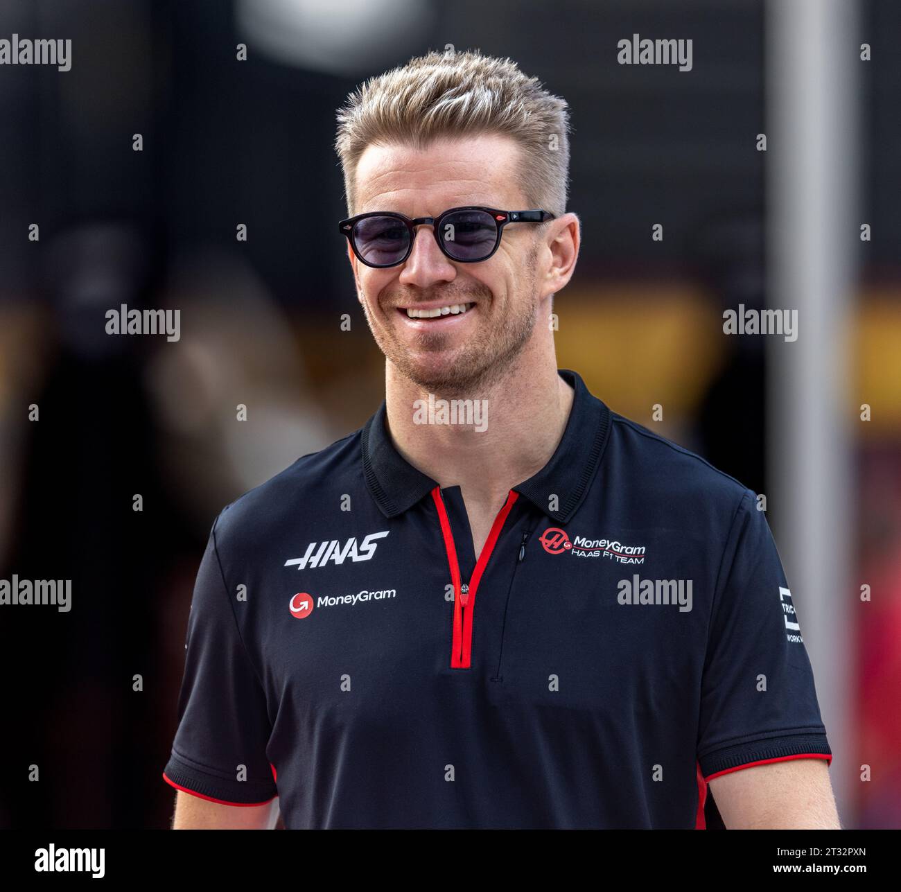 Austin, Texas - 22 ottobre 2023: Nico Hulkenberg, pilota della MoneyGram Haas 27, gareggia nel Gran Premio degli Stati Uniti di Lenovo sul circuito delle Americhe. Crediti: Nick Paruch / Alamy Live News Foto Stock