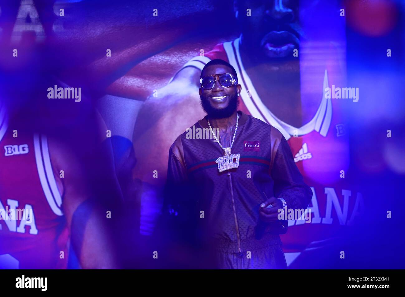 Il rapper Gucci Mane si esibisce durante l'isteria Hoosier della Indiana University Basketball il 20 ottobre 2023 alla Simon Skjodt Assembly Hall di Bloomington, Indiana. Foto Stock