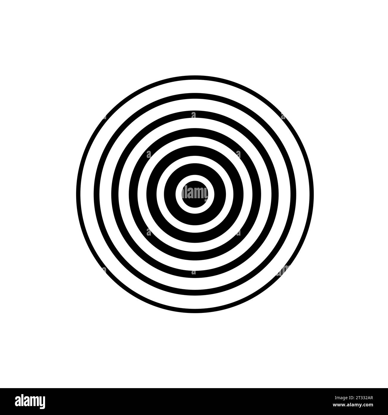 Onda circolare. Icona audio. Impulso effetto nero isolato su sfondo bianco. Radar di segnale. Sonar pattern. Design della linea di vibrazione. Raggi radiali. Illu. Vettore Illustrazione Vettoriale