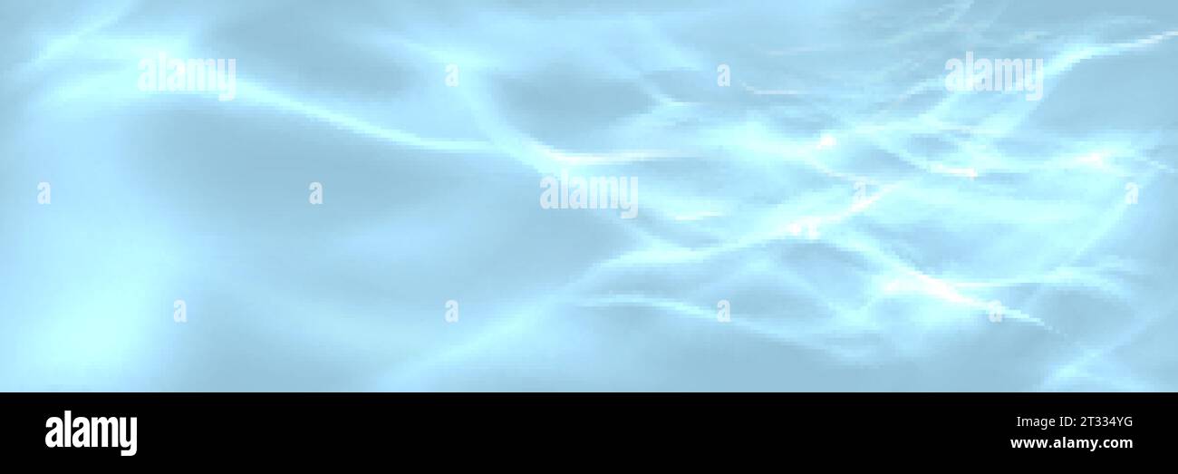 Sfondo di sovrapposizione della luce con onde d'acqua blu. modello 3d di superficie dell'oceano trasparente con sfondo effetto riflesso. Texture desaturata turchese. Soleggiato Illustrazione Vettoriale