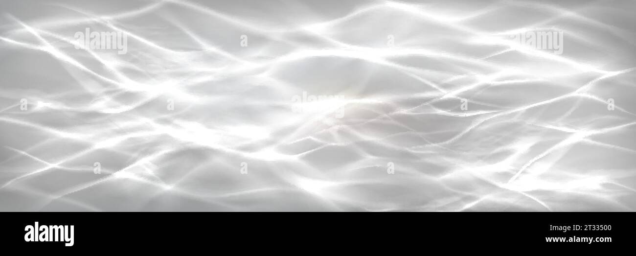 Sfondo di sovrapposizione della luce a onde bianche. modello 3d di superficie dell'oceano trasparente con sfondo effetto riflesso. Consistenza desaturata in marmo. Soleggiato a Illustrazione Vettoriale