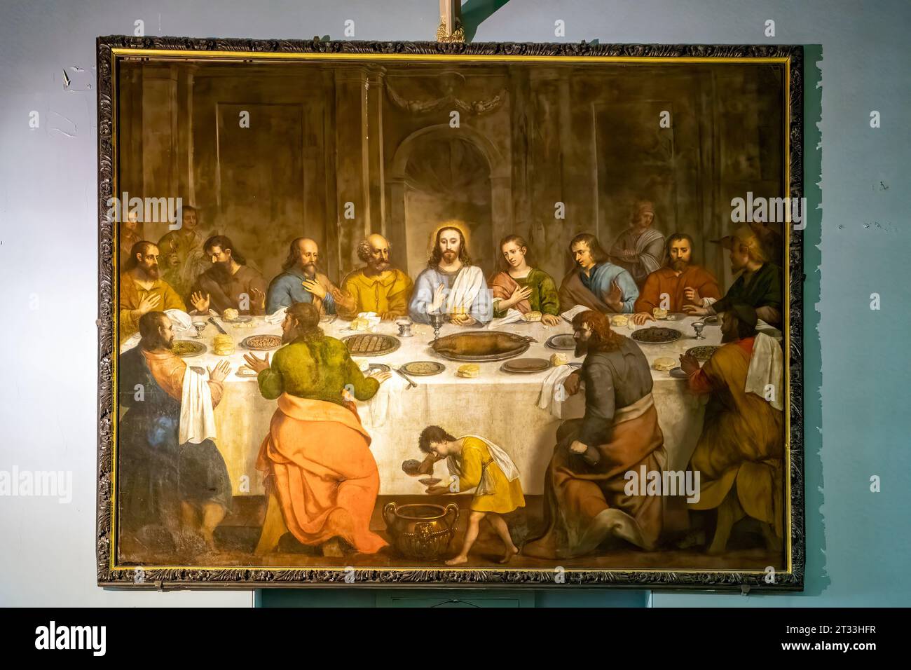 Dipinto dell'ultima cena nella chiesa di San Giovanni Battista, Windsor, Berkshire, Inghilterra Foto Stock