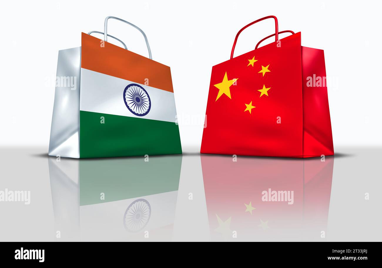 India e Cina concorrenza economica e questioni politiche tra New Dehli e Pechino come concetto di mercato e commercio per Asia e Asia Business. Foto Stock