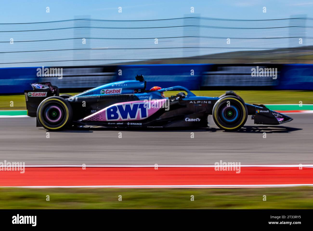 Austin, Texas - 22 ottobre 2023: Esteban Ocon, pilota della #31 BWT Alpine F1 car, gareggia nel Gran Premio degli Stati Uniti di Lenovo sul circuito delle Americhe. Crediti: Nick Paruch / Alamy Live News Foto Stock