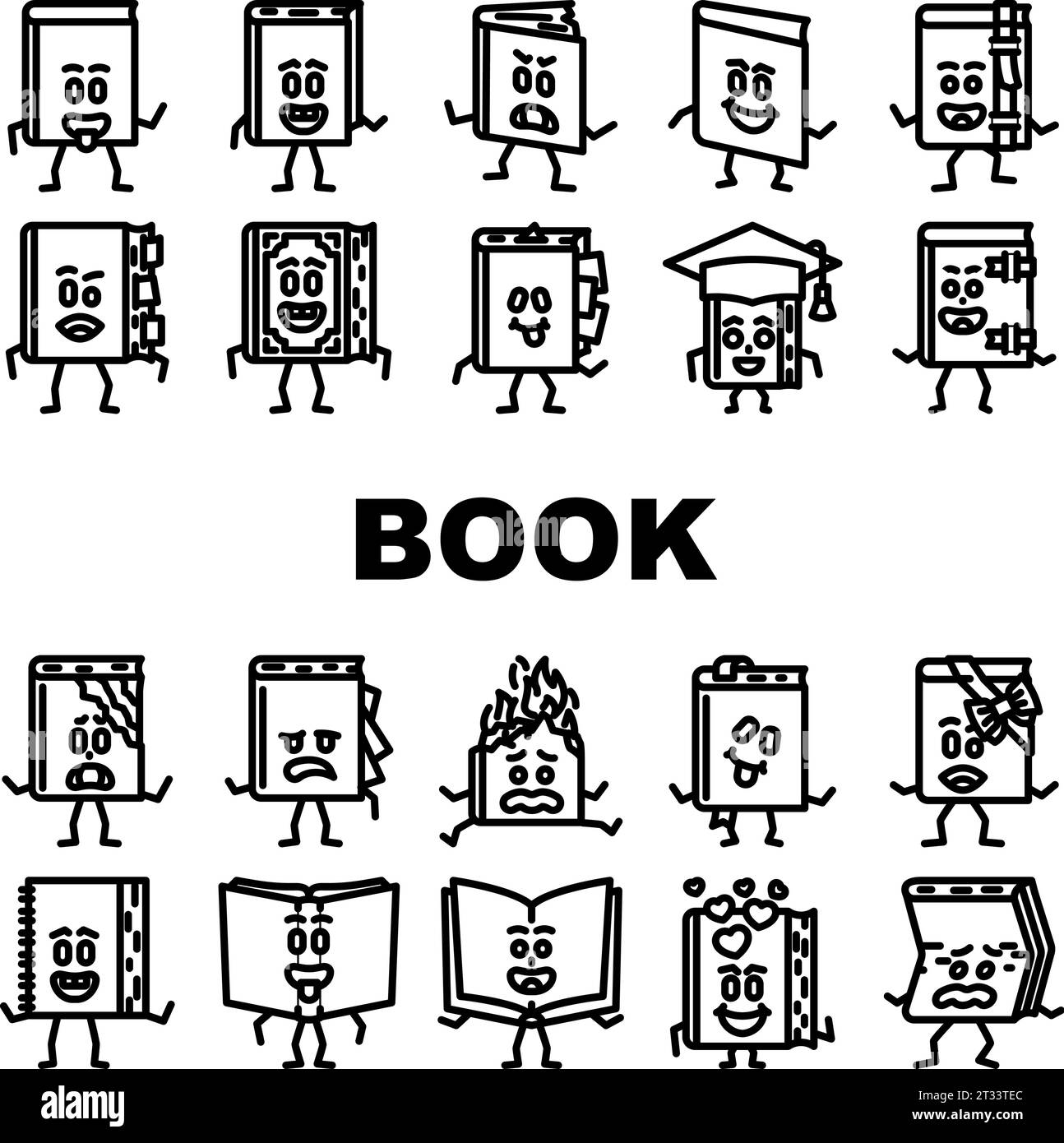 le icone scolastiche dei caratteri del libro sono un vettore Illustrazione Vettoriale