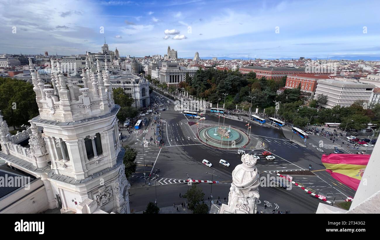 Vista aerea di Piazza Cibeles a Madrid Foto Stock