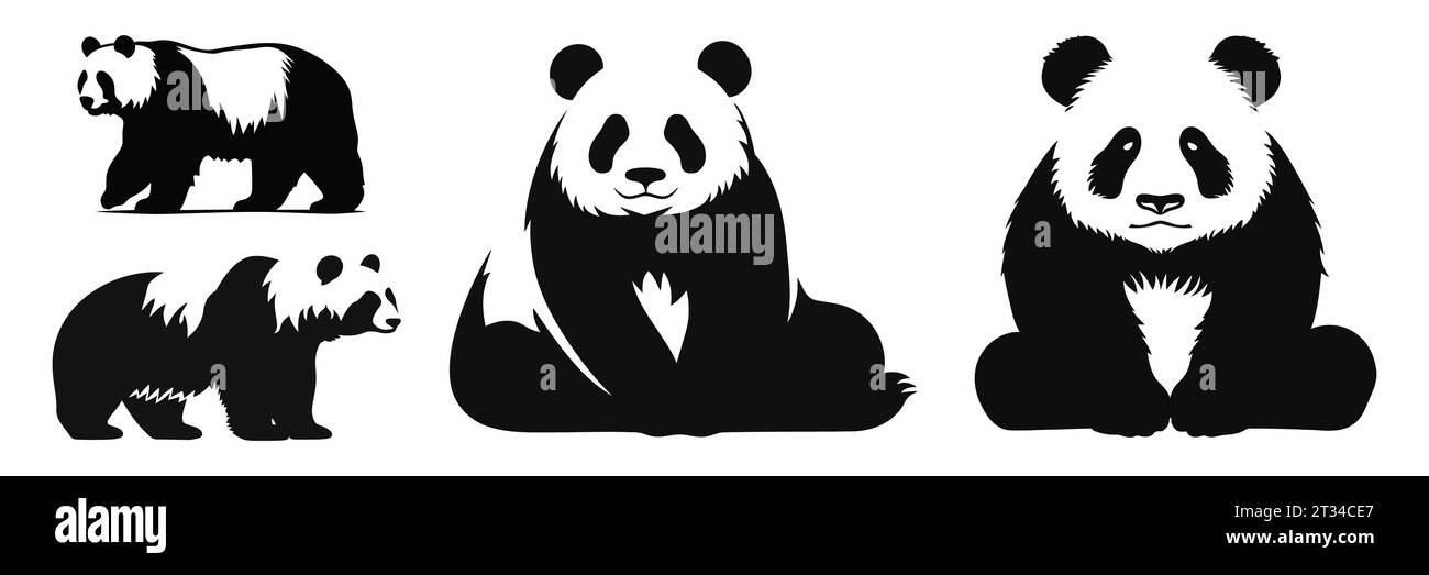 Con il logo della silhouette di un panda, tutto in un unico modello piatto Illustrazione Vettoriale