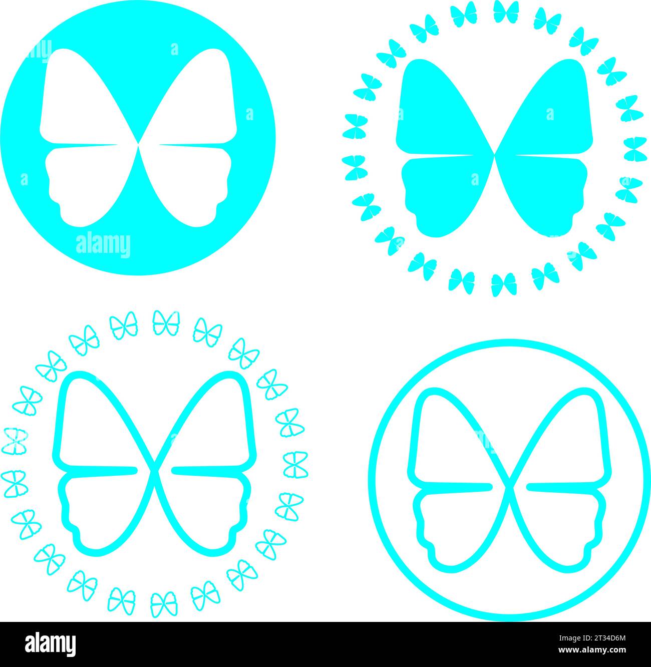 Icone delle farfalle con sfondo bianco Foto Stock