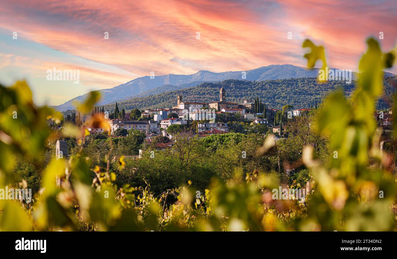 Città vecchia di Castiglion Fibbocchi sotto il monte Pratomagno nel Casentino in Toscana, Italia Foto Stock